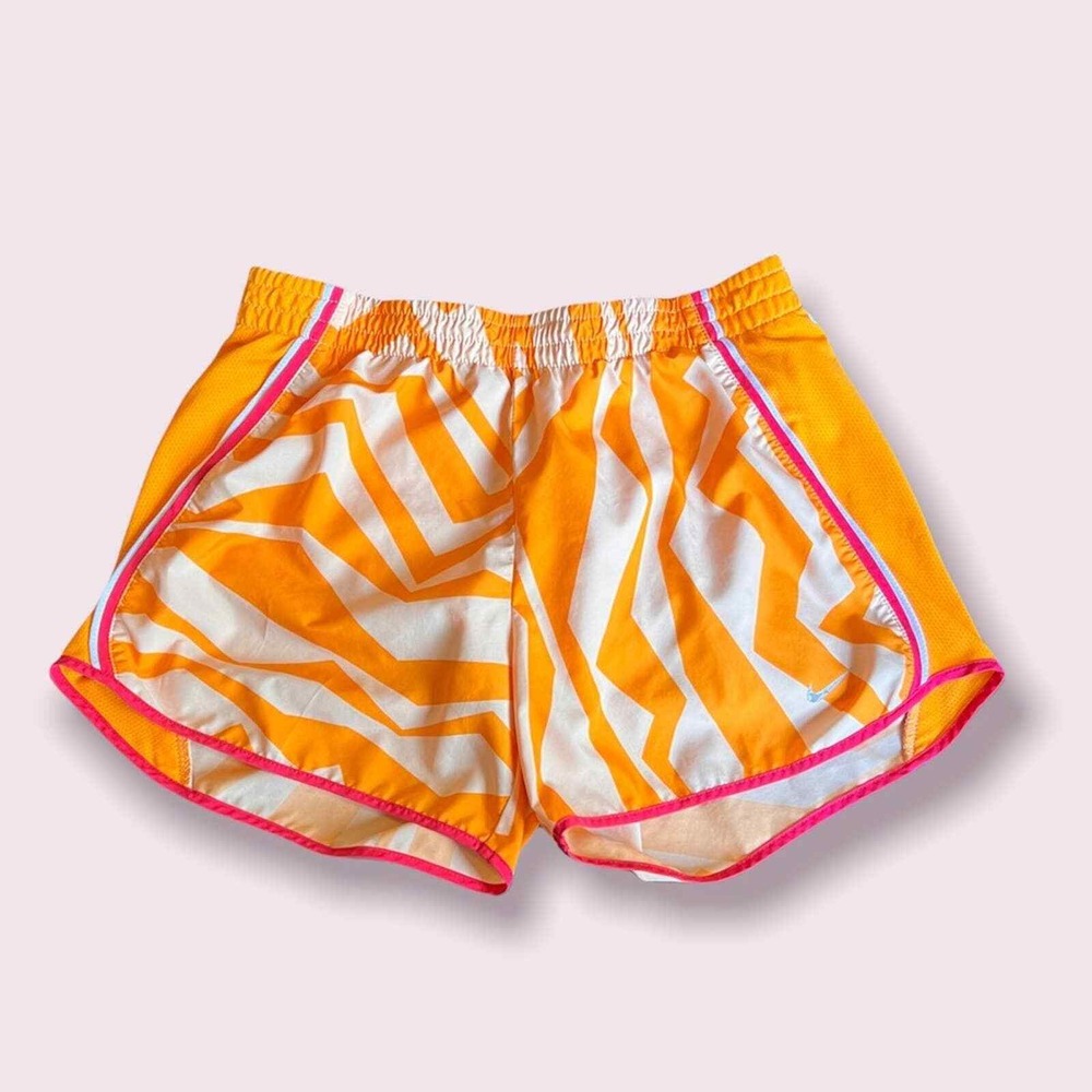 Nike Womens Dri-FIT Running Shorts Orange White Chevron Print Size‎ Small